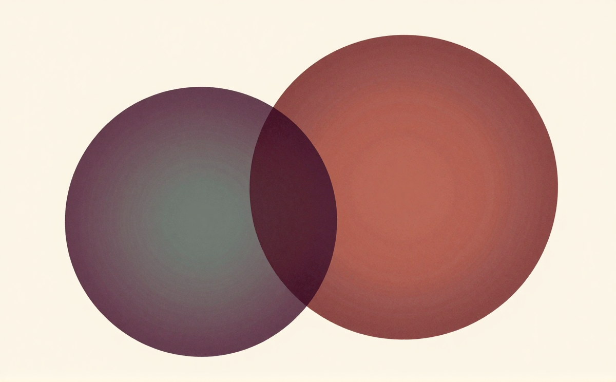 Two overlapping circles in plum and terracotta, illustrating the tension of jealousy