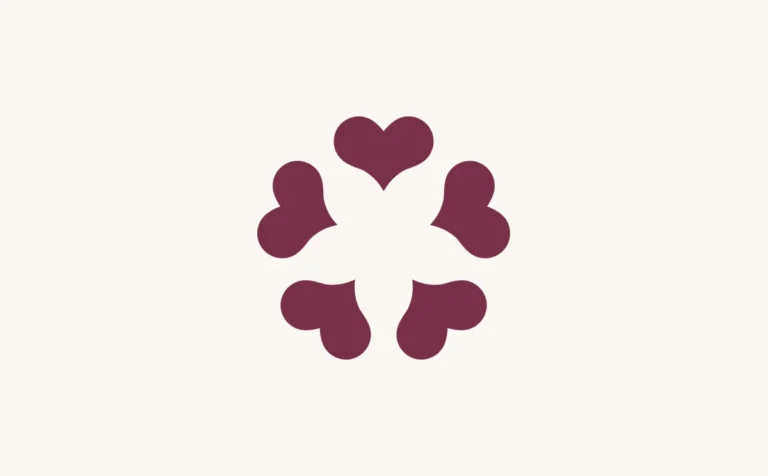 Metamour: a ring of six interlocking hearts that stands for a polyamorous network, each heart a separate relationship touching the others